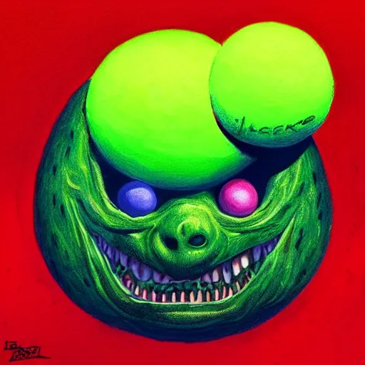 Image similar to a tennis ball monsters, colorful, digital art, fantasy, magic, chalk, trending on artstation, ultra detailed, professional illustration by basil gogos