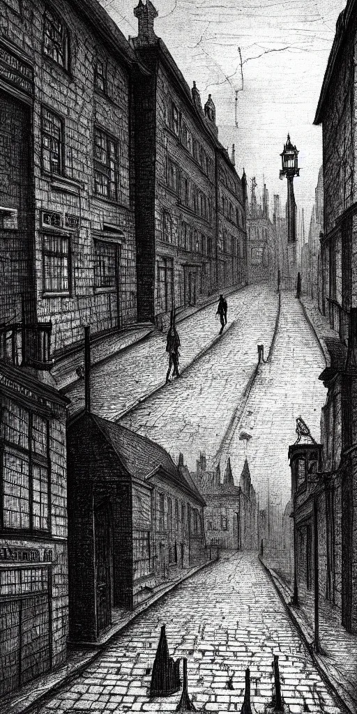 Prompt: shallow street in london 1 6 5 0, so many thrash, german expressionism, black and white, photorealistic style, scretch, dust, grain, creepy