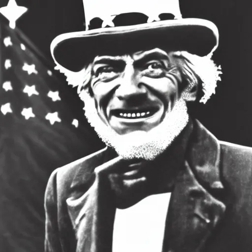 Image similar to uncle sam, 3 5 mm photo, american flag in the background