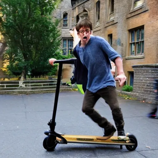 harry potter getting hit the face by a scooter | Stable Diffusion |