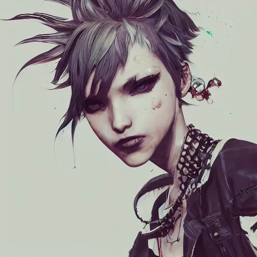 Image similar to highly detailed portrait of a punk young lady by Akihiko Yoshida, Greg Tocchini, 4k resolution