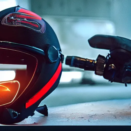 Prompt: a screwdriver piercing a motorcycle helmet, 3 dcg, crisp picture clarity, top craftsmanship, funny, silly, looks real, quality 8 k uhd render with unreal engine 6.