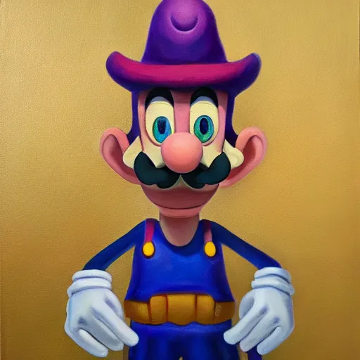 Prompt: Still oil painting of Waluigi. 8k. Trending. Good lighting.