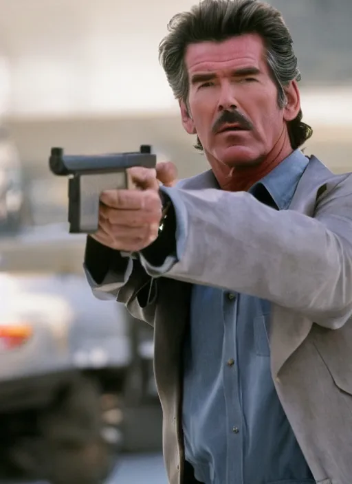 Image similar to film still of Pierce Brosnan as Martin Riggs in Lethal Weapon, 4k