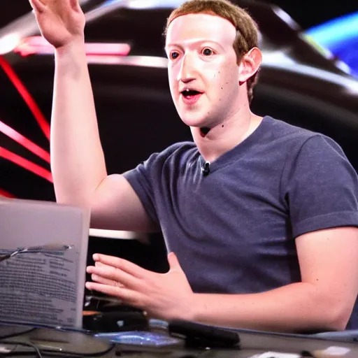 Prompt: Mark Zuckerberg steering a UFO