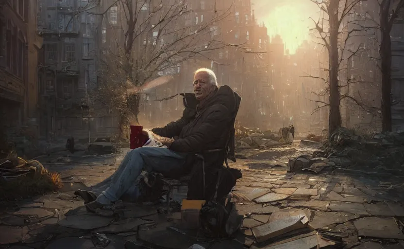 Image similar to highly detailed portrait of joe biden as a homeless, in vr, stephen bliss, unreal engine, fantasy art by greg rutkowski, loish, rhads, ferdinand knab, makoto shinkai and lois van baarle, ilya kuvshinov, rossdraws, tom bagshaw, global illumination, radiant light, detailed and intricate environment