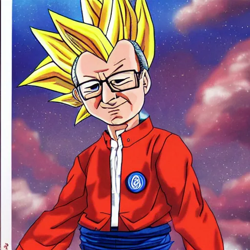 Image similar to François hollande transforming into super saiyan, drew by akira toryama