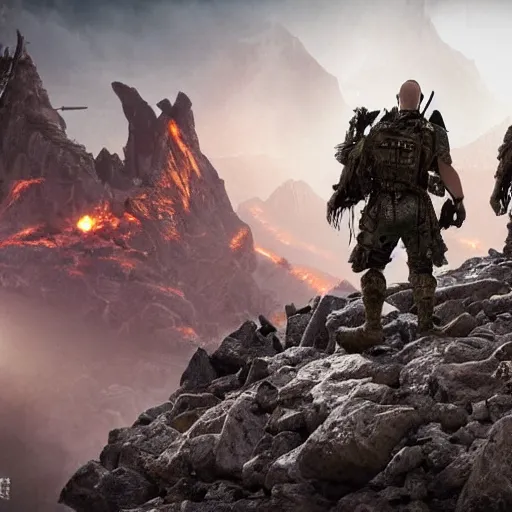 Prompt: spec ops at doom mountain in mordor