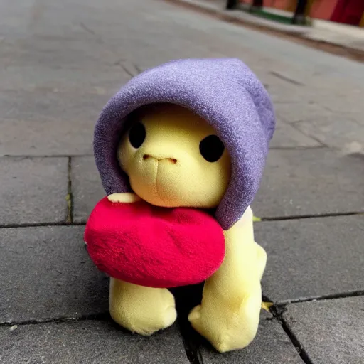 Prompt: bongo beanie baby on a sidewalk,