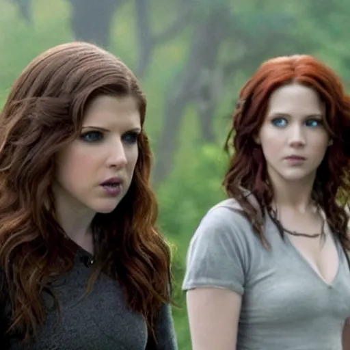 Prompt: still of Anna Kendrick and Jennifer Lawrence starring as witches in remake of The Craft 2029