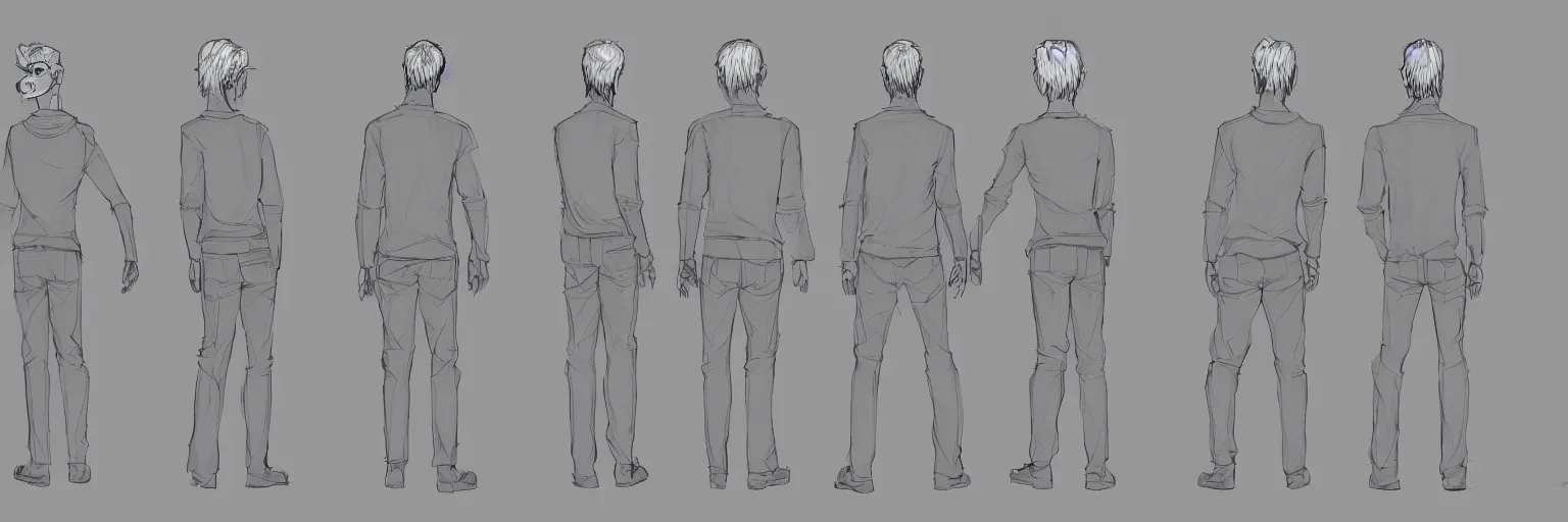 Image similar to male character study of male tori spelling, clear faces, screenwriter, introvert, outsider, geek, disturbed, emotional, character sheet, fine details, concept design, contrast, kim jung gi, pixar and da vinci, trending on artstation, 8 k, full body and head, turnaround, front view, back view, ultra wide angle