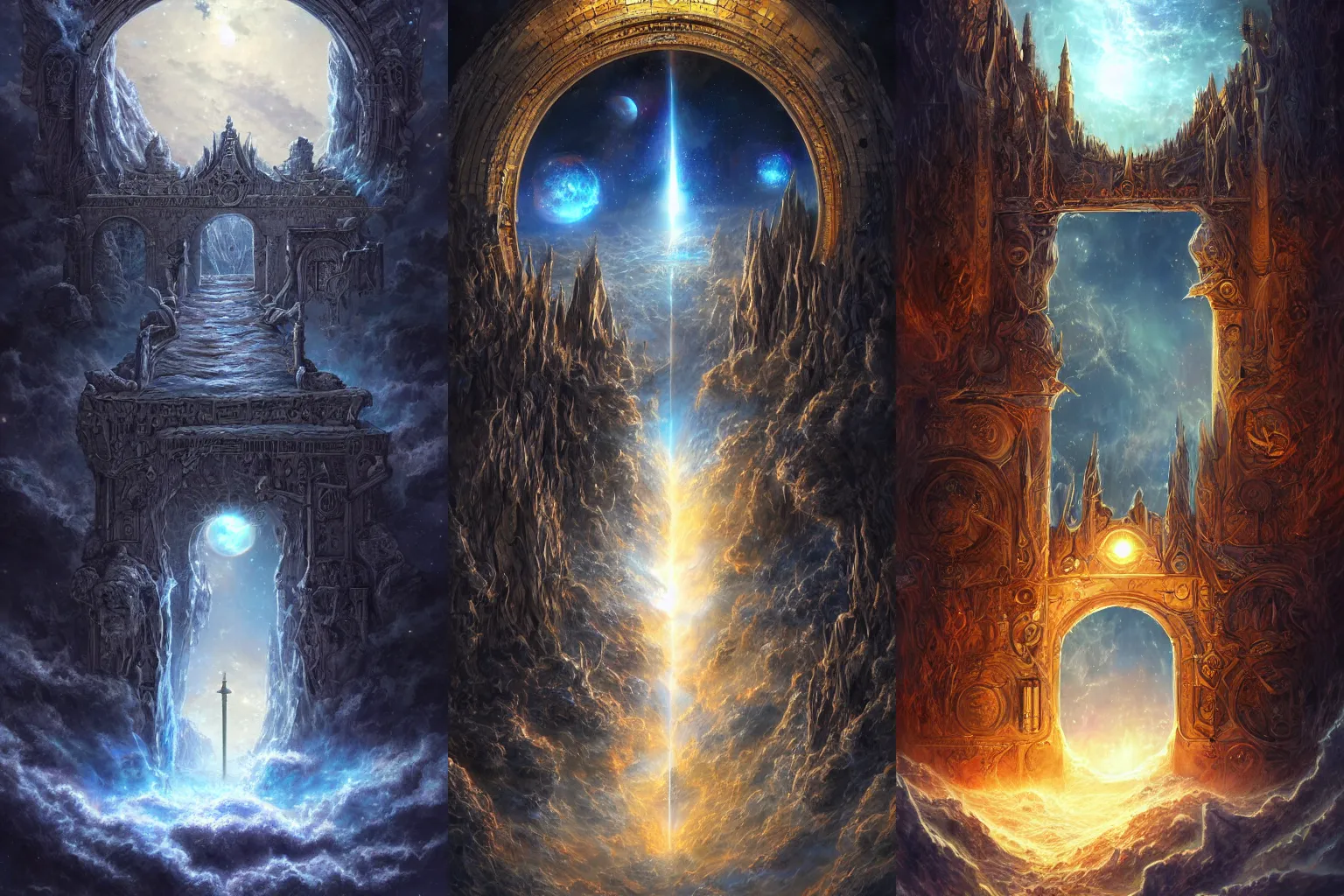 Prompt: The gate to the eternal kingdom of astronomy, fantasy, digital art, HD, detailed.