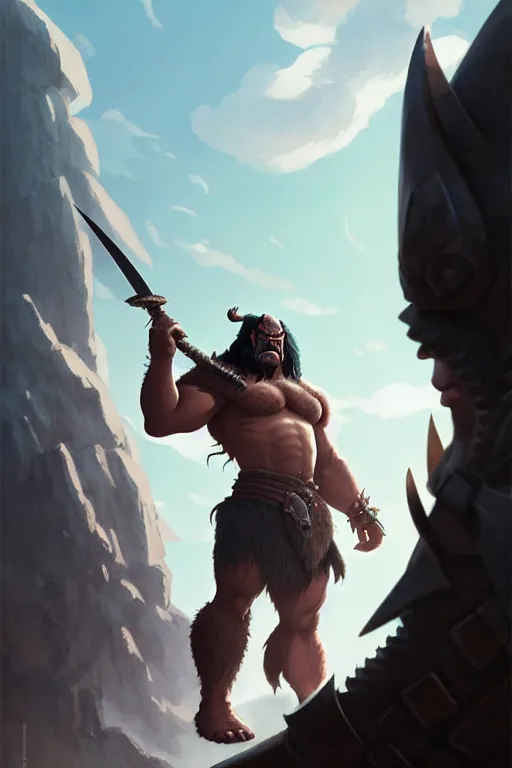 Image similar to orc barbarian wearing leather armor, full body shot, exquisite details, earth magic, mid view, design on a white background, by studio muti, greg rutkowski, makoto shinkai, takashi takeuchi, studio ghibli