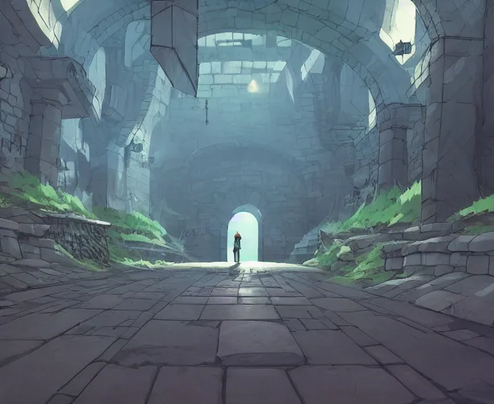 Prompt: A dark underground dungeon with a portal to another dimension, peaceful and serene, incredible perspective, soft lighting, anime scenery by Makoto Shinkai and studio ghibli, cell shading, very detailed