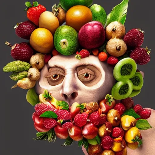 Image similar to giuseppe arcimboldo it, made with fruits, unreal engine