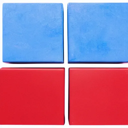 Prompt: ( ( red cube ) high, top, up ), ( ( blue cube ) low, under, down ), separated by a gap