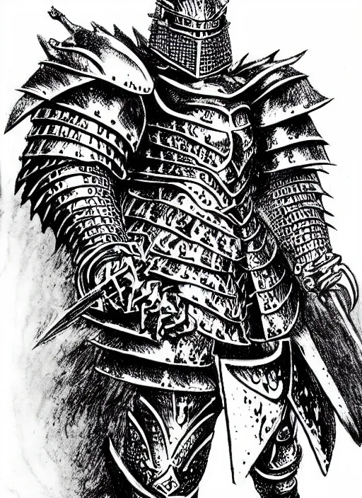 Image similar to wrewolf armored knight by kentaro miura