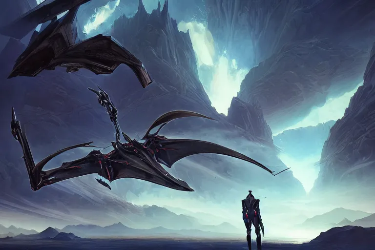 Image similar to ultra realistic cinematic lighting, lifelike, amazing detail, trending on art station, a pteranodon mecha fighter zooms through the dark primordial maelstrom void of an HR Giger a painted desert valley, contrails of smoke, nebula and cosmic sky, cinematic lighting, engines blazing robotech mecha styling by Jessica Rossier and John Berkey, cinematic, realistic