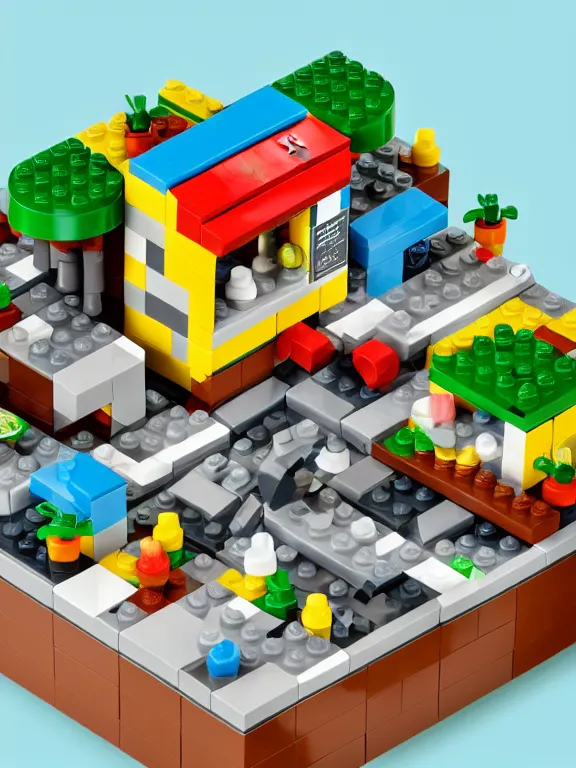 Image similar to miniature isometric lego diorama of epic yogurt factory