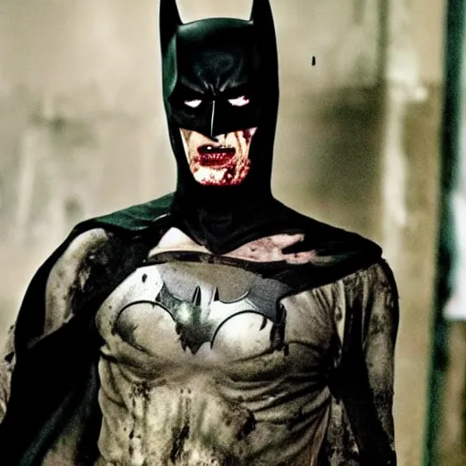 Image similar to Film still of zombified Batman, from The Walking Dead (2010 TV Show)