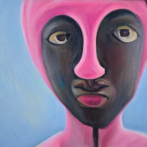 Image similar to pink guy portrait, oil painting