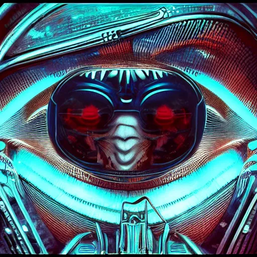 Image similar to Cinematic Imax depiction of an advanced, top of the line cyborg in the style of HR Giger, blue color palette with brightened hues 3840 x 2160