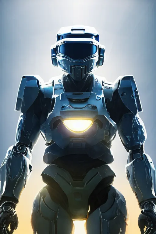 Image similar to robot ninja mask helmet halo master chief radiating a glowing aura global illumination ray tracing hdr fanart arstation by ian pesty and katarzyna da „ bek - chmiel