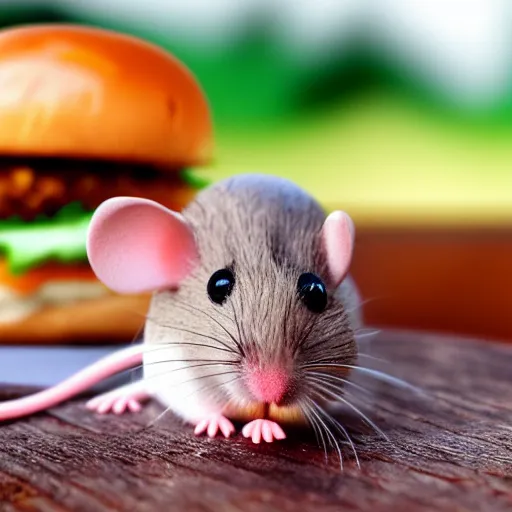 Prompt: a realistic image of a mouse on top of a hamburger, hyper realistic, macro photo, very detailed