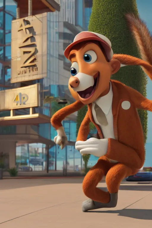 Image similar to crazy squirrel robbing a bank. pixar disney 4 k 3 d render funny animation movie oscar winning trending on artststion and behance. oscar award winning.