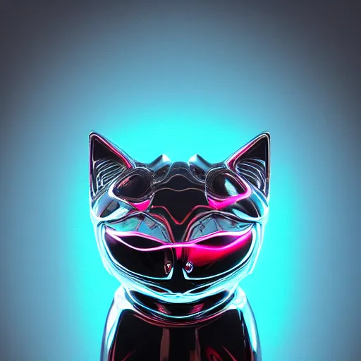 Image similar to chrome cat, glossy, metallic, neon, symmetrical, tribal patterns, realistic, unreal engine, octane, redshift, artstation, behance