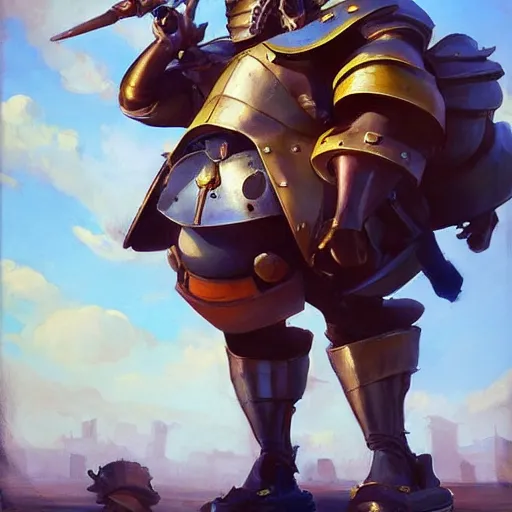 Image similar to greg manchess portrait painting of armored tweedles from alice in wonderland as overwatch character, medium shot, asymmetrical, profile picture, organic painting, sunny day, matte painting, bold shapes, hard edges, street art, trending on artstation, by huang guangjian, gil elvgren, ruan jia, randy vargas, greg rutkowski