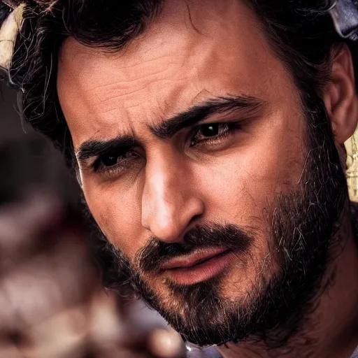 Image similar to close - up of an attractive kurdish singer in a movie directed by christopher nolan, movie still frame, promotional image, imax 7 0 mm footage