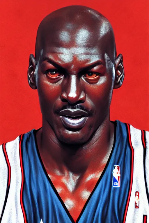 Image similar to michael jordan, manga cover art, detailed color portrait, artstation trending, 8 k, greg rutkowski