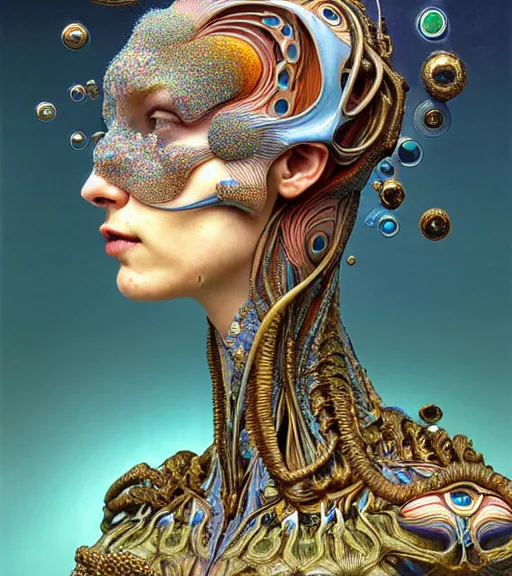 Prompt: futuristic 3 d model of detailed realistic beautiful young groovypunk queen of andromeda galaxy in full regal attire. face portrait. art nouveau, symbolist, visionary, baroque, giant fractal details. horizontal symmetry by zdzisław beksinski, iris van herpen, raymond swanland and alphonse mucha. highly detailed, hyper - real, beautiful