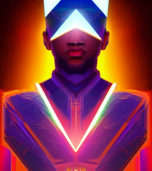 Image similar to symmetry!! egyptian prince of technology, solid cube of light, hard edges, product render retro - futuristic poster scifi, lasers and neon circuits, brown skin man egyptian prince, intricate, elegant, highly detailed, digital painting, artstation, concept art, smooth, sharp focus, illustration, dreamlike, art by artgerm