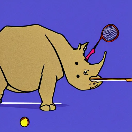 Prompt: rhinoceros playing badminton, illustrated,