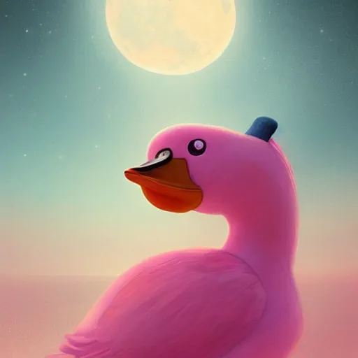 Prompt: concept art of pink duck in the moon, full view, full size, hyper detailed, digital art, artstation, high definition cgsociety, sk, render, cinematic, symmetry, hyper realistic