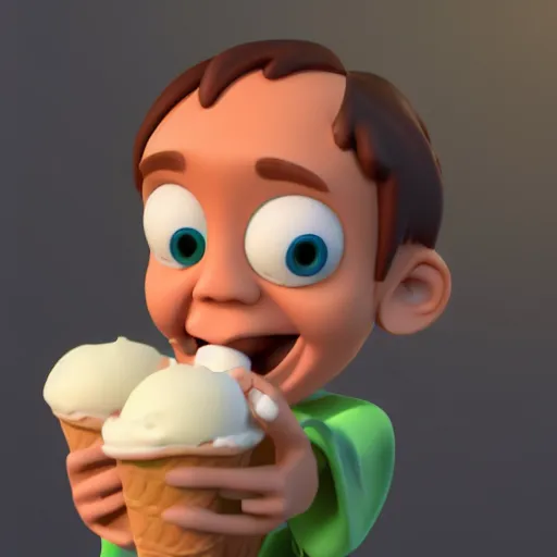 Prompt: octane, renderman 3 d render of a boy eating icecream