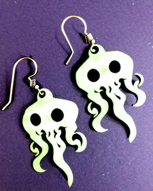 Prompt: tim burton cthulhu, 2 d lasercut earrings,