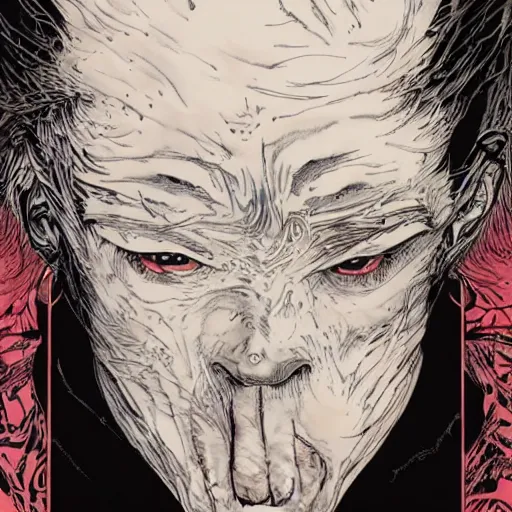 Image similar to closeup of face melting and tongues, by yoichi hatakenaka, masamune shirow, josan gonzales and dan mumford, ayami kojima, takato yamamoto, karol bak