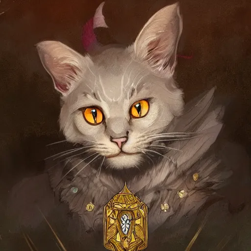 Prompt: A heraldic prince kitty cat with big cute eyes, D&D, fantasy, intricate, cinematic lighting, highly detailed, digital painting, artstation, concept art, smooth, sharp focus, illustration, art by Akihiko Yoshida, Greg Rutkowski and Alphonse Mucha