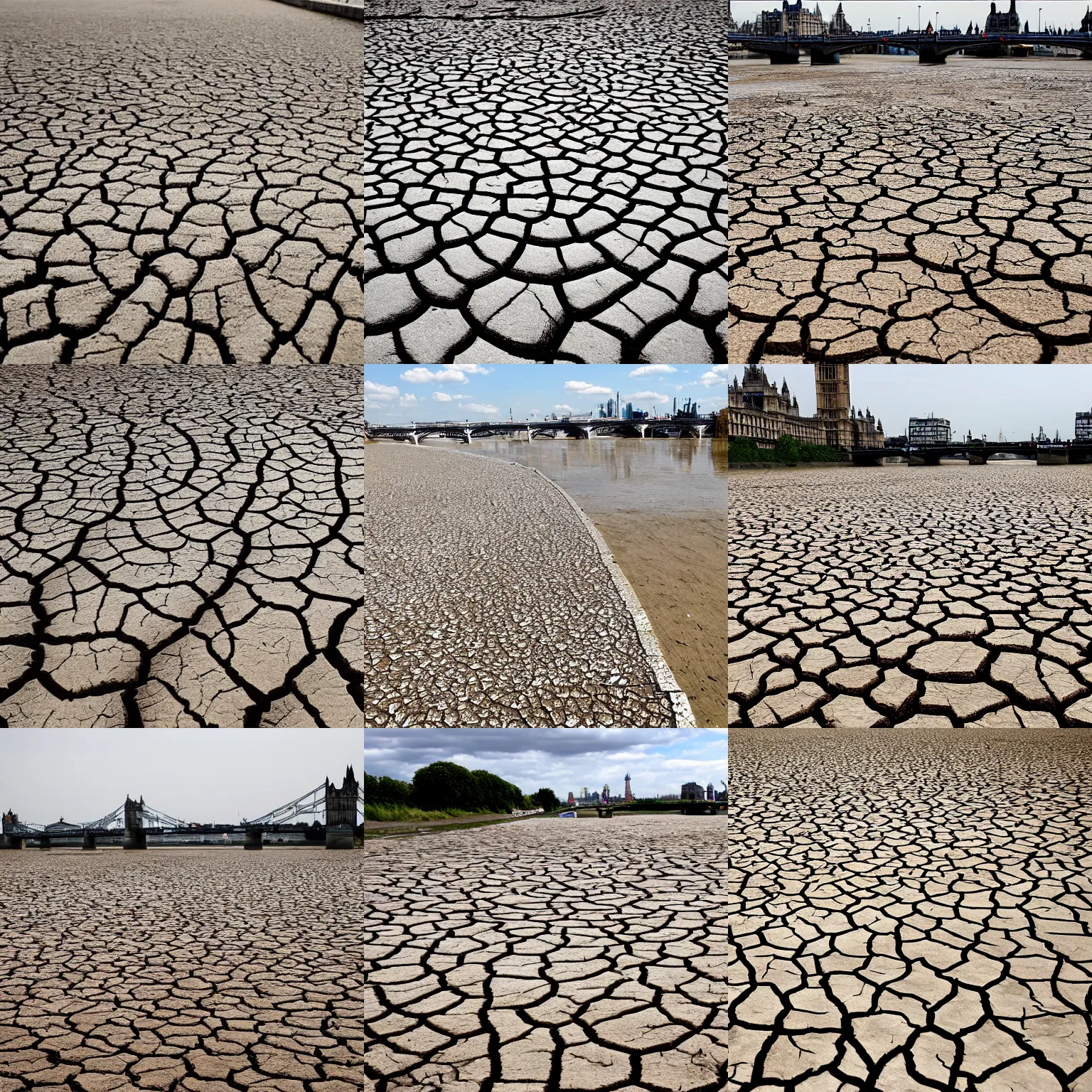 Prompt: dried up riverbed of the thames after a drought