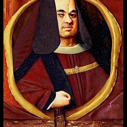 Image similar to “Ben Shapiro whining, dressed as King Luis XIV, medieval painting”