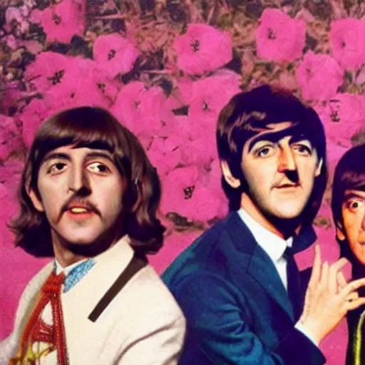 Prompt: the beatles as alluring women in color