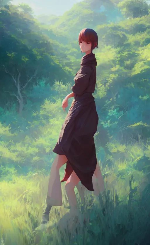 Image similar to a portrait of a female character on an arid forest, blue sky, clouds, vivid colors, soft lighting, atmospheric, cinematic, moody, in the style of ilya kuvshinov and range murata, krenz cushart, rule of thirds, oil on canvas, 8 k