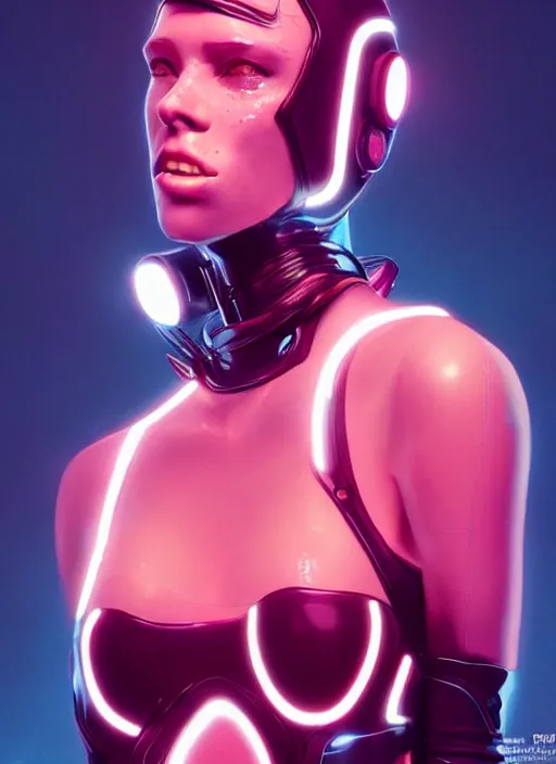 Image similar to a sensual caucasian female humanoid with freckles, cyber neon lighting, futurism, intricate futuristic jewelry accessories, cyberpunk latex swimsuit, profile posing, hyper photorealistic, crispy quality, digital photography, trending in artstation, trending in pinterest, cinematic, 4 k ultra hd, art by pascal blanche, art by greg rutkowski,