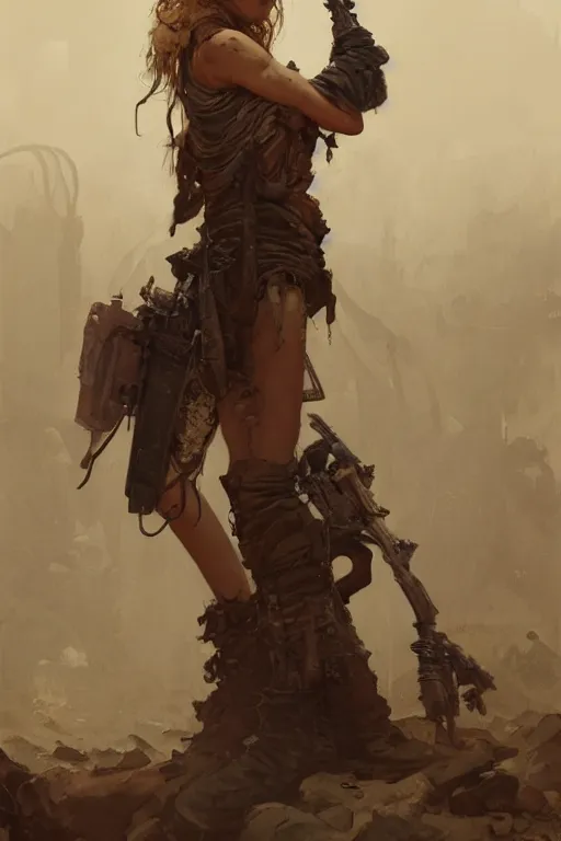 Prompt: a full body portrait of a beautiful post apocalyptic offworld soldiers quarter bedouin blind pulp fiction scarlet wild rogue barbarian leper begging by the roadside, intricate, elegant, highly detailed, digital painting, artstation, concept art, smooth, sharp focus, illustration, art by krenz cushart and artem demura and alphonse mucha