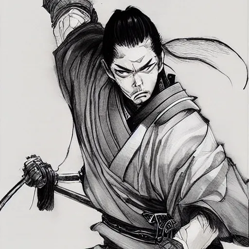 Prompt: samurai by takehiko Inoue and Ross Tran, expressive sumi-e