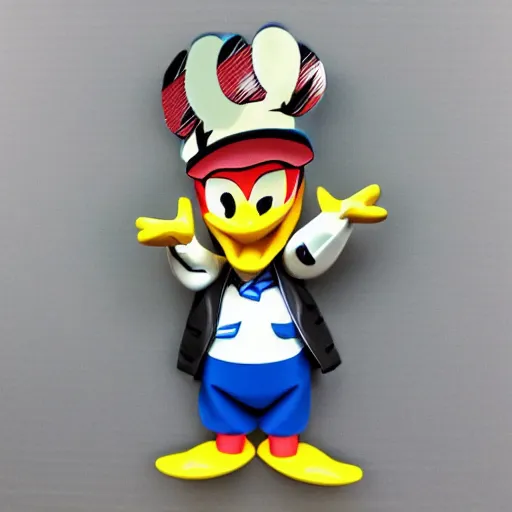 Image similar to alan turing cosplay donald duck, stop motion vinyl action figure, plastic, toy, very reflective, aaron horkey style