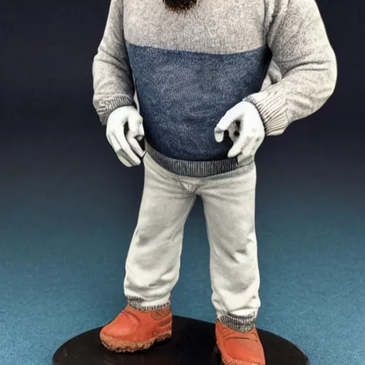 Prompt: old alcoholic man with no beard in gray sweater and denim pants funko pop